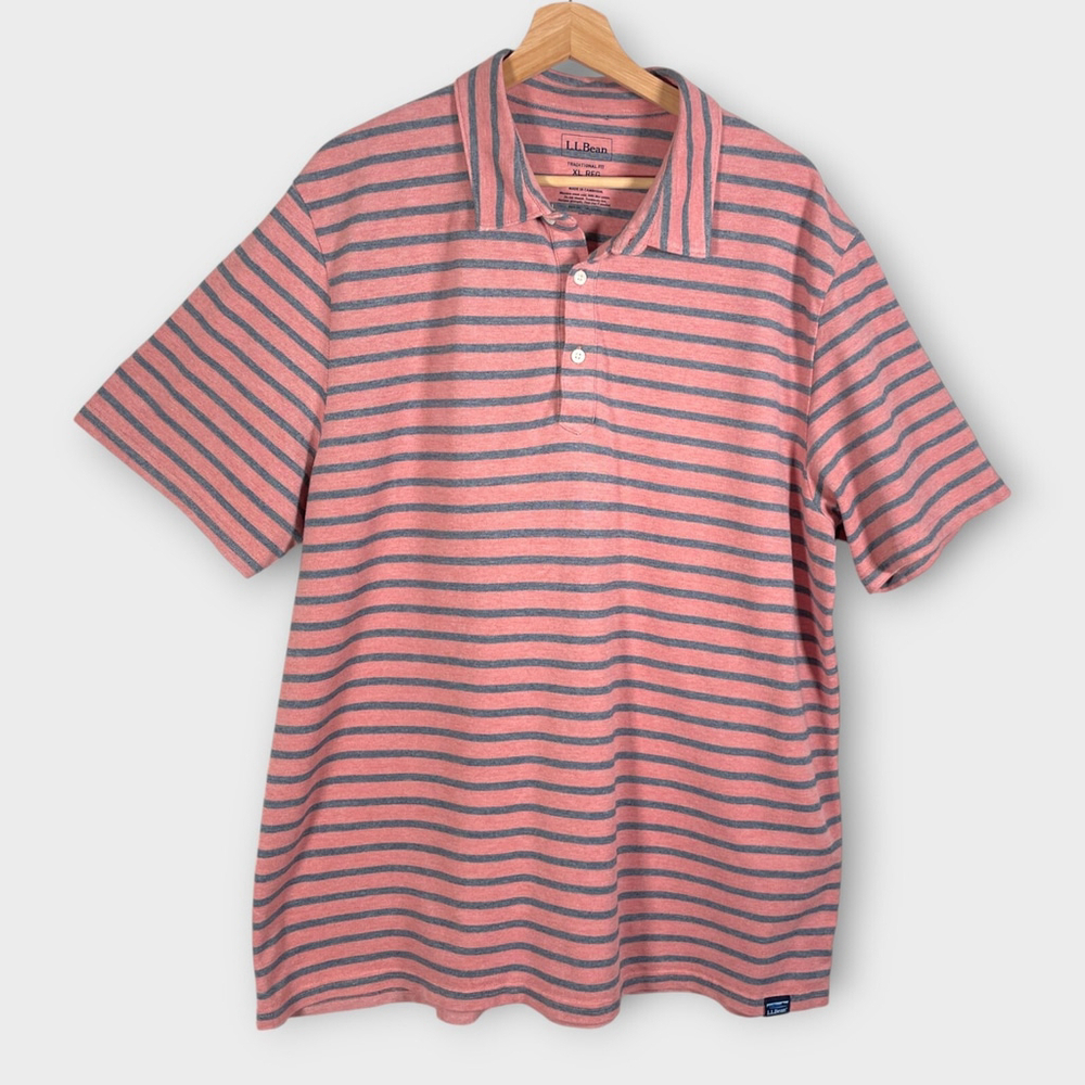 LL BEAN Polo Shirt Mens XL Traditional Fit Pink Hiking Outdoor Golf Short Sleeve